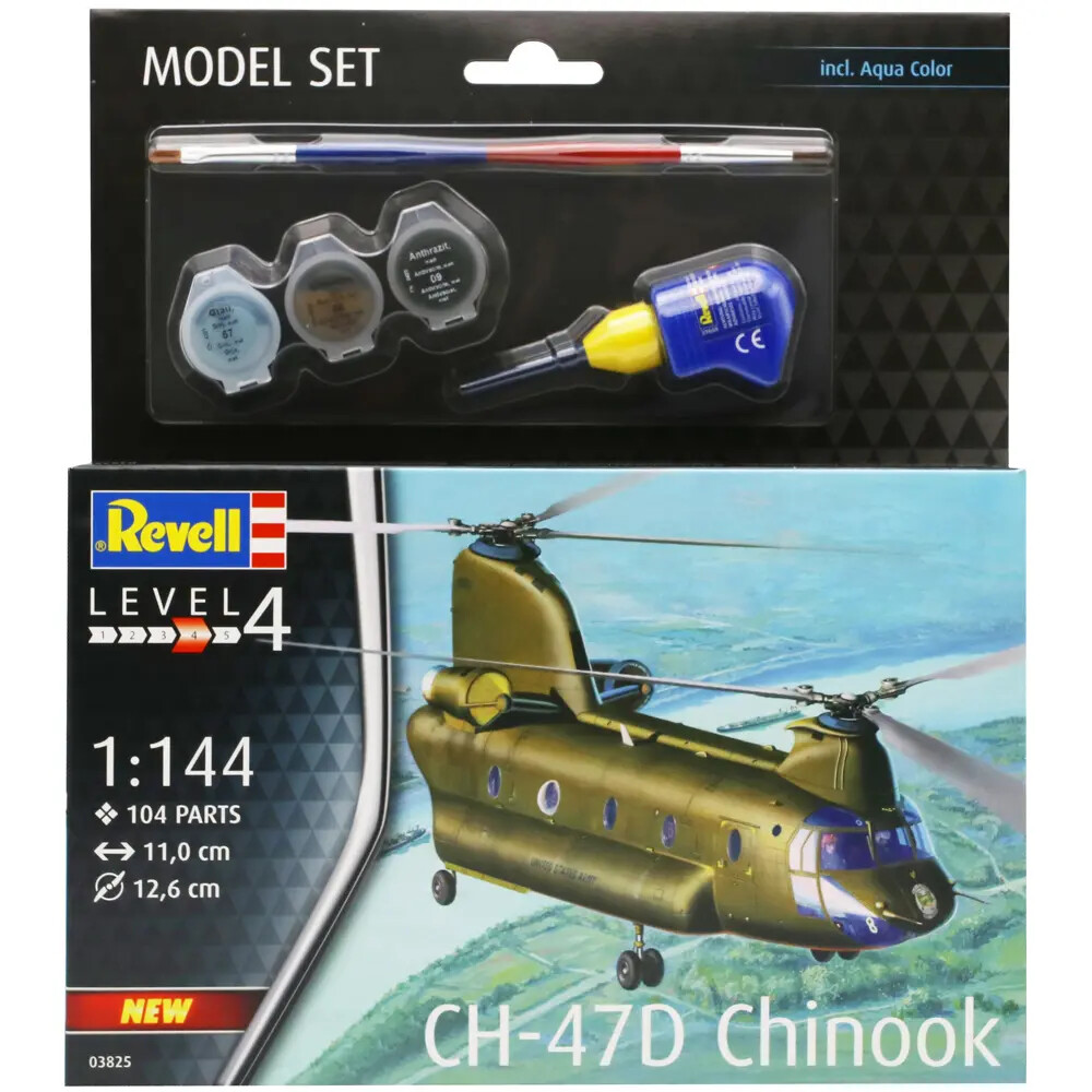 Revell CH 47D Chinook Military Helicopter Model Kit Set Scale 1:144 with Paints