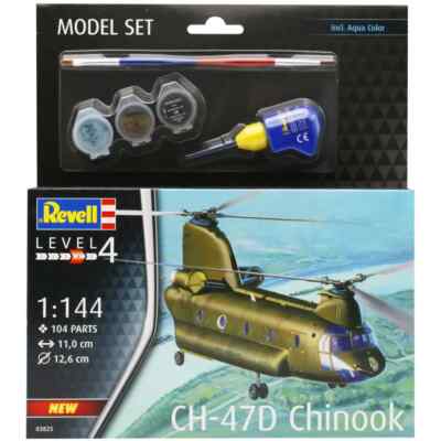 Revell CH 47D Chinook Militärhubschrauber Modellbausatz Set Maßstab 1:144 mit Farben