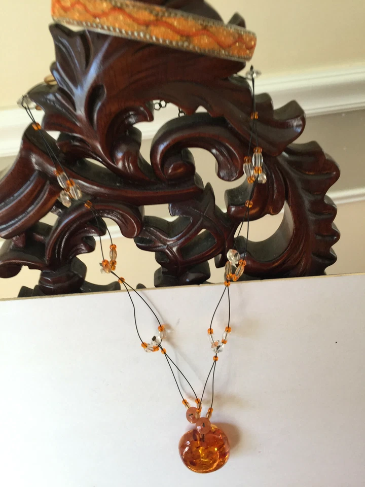 Colar pingente âmbar aparência original vintage e pulseira de prata delicadamente graciosa - Imagem 3 de 4