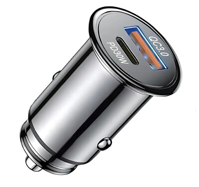 Metal Alloy Mini Dual Type C PD Fast 30W Car Charger USB Cigarette Adapter 