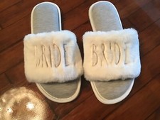 Rae Dunn Slippers Women's Size Medium 7-8 White Gray Bride Slippers