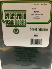 Evergreen Scale Models 9117 Black Styrene Sheets, .08"x8x21 (2 Pack)