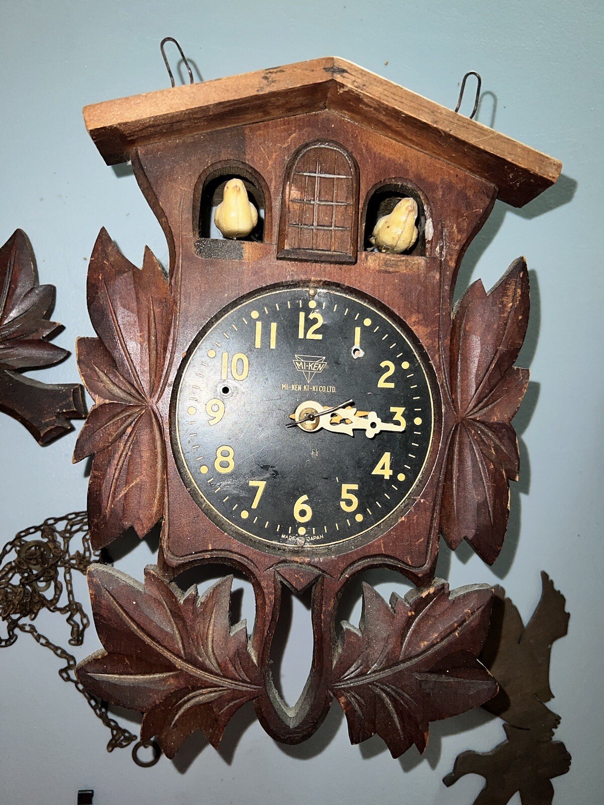 KiKi co Ltd MiKen Cuckoo Clock Wood Made in Japan For Parts or Repair