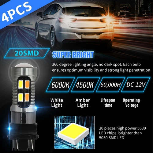 4X 3157 3156 LED DRL Switchback Turn Signal Light Bulbs 4157na 3457a White/Amber - Bild 4 von 13