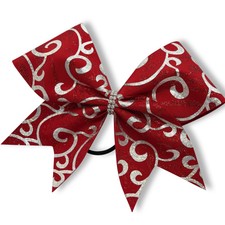 CHEER BOW -Red W/Silver Swirls Cheer Bow - Red Fusion