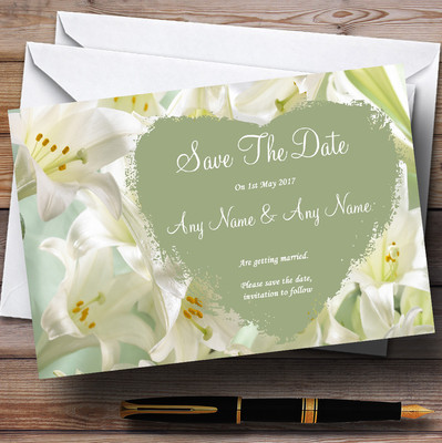Personalisierte weiße und grüne Calla Lilie Hochzeit Save the Date Karten