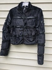 Charlotte Russe Womens Black Faux Leather Fur Jacket Coat Size Cut Off
