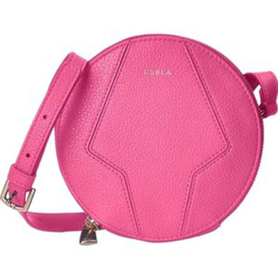 Furla Perla Pink Pebble Leather Mini Zip Round Crossbody Bag Purse Hobo 6'' new