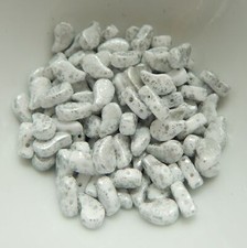 30 Beads - Paisley Duo Two Hole Chalk Silver Splash Czech Glass