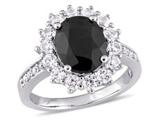 5.00 Carat ctw Black Sapphire and Lab-Created White Sapphire Ring in Sterling