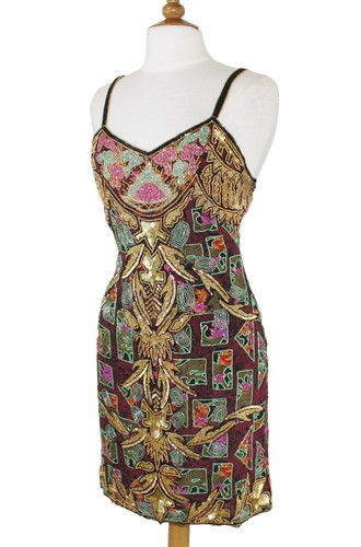 80s beaded dress Vintage 80s Laurence Kazar Black Sequin Beaded Formal Dress