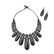 Natural Buffalo Horn Tribal Style Carved Graduated Necklace in Pitch Black