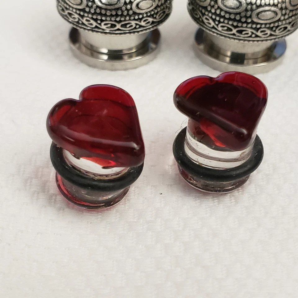 Lote de joyas piercing tapones para los oídos medidores piedra metal vidrio corazón madera flor Foto 2 de 4