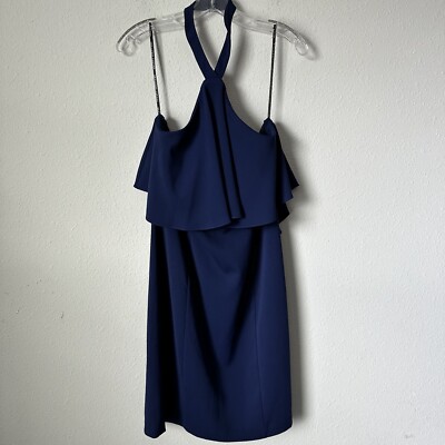 Amanda Uprichard Navy Blue Ruffle Halter Dress Sz L B-8 | eBay