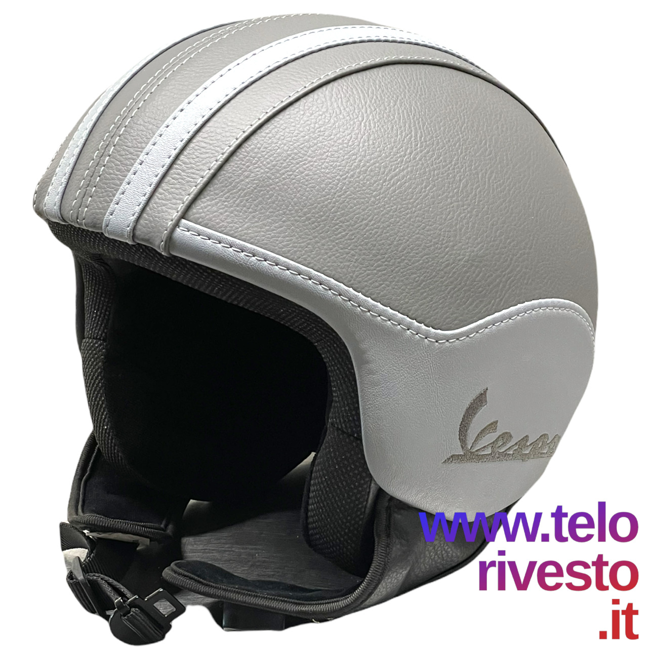 Casco Vespa Vintage personalizzabile in pelle Grigio ecopelle Finanza S,M,L,XL