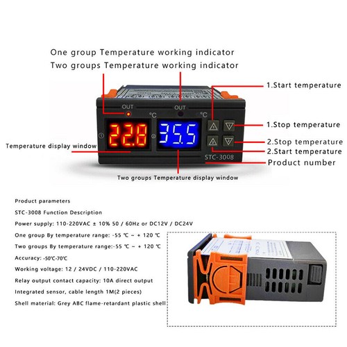STC-3008 110-230V Temperature Controller Thermostat LCD Digital Dual Display HOT - Picture 3 of 12