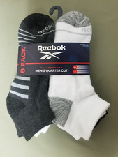 New Reebok Mens 6 Pack Performance Quarter Cut Socks.