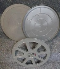 SUPER8 /  1600'  PLASTIC  FILM  REEL  (GREY) & CONTAINER 15 inch