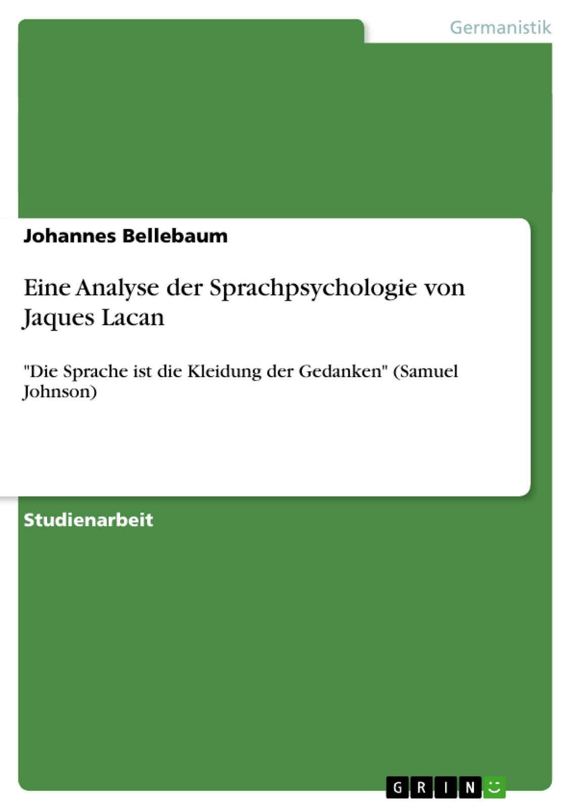 Thumbnail - Eine Analyse Der Sprachpsychologie Von Jaques Lacan | Buch |
