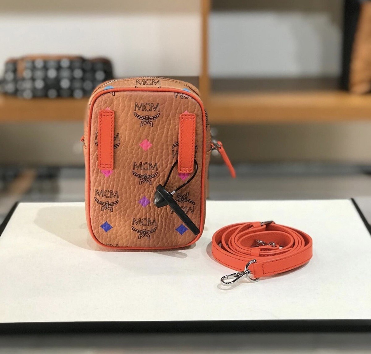 バッグ・カバンその他 MCM Woman Mini bag Orange MWHESAC01 OQ MCM Mini Crossbody Belt Bag Orange Cognac Color Leather New