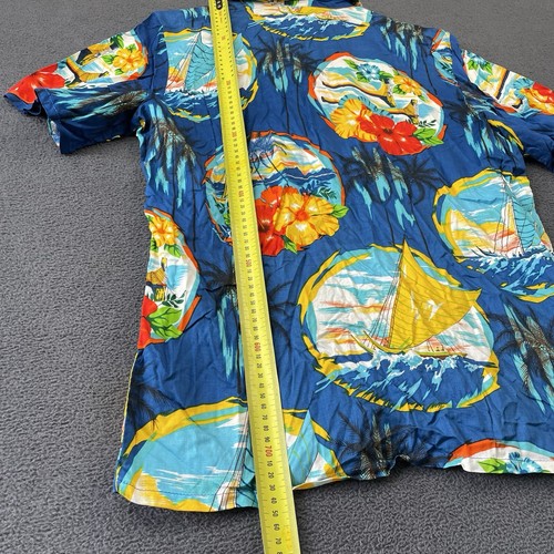 Vintage Ocean Pacific Hawaiian Shirt Mens Size L Blue Sea Floral Sunwear Boat - Picture 6 of 13