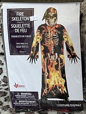 Scary Fire Skeleton Halloween Costume - Child Small 4-6 Hooded Robe Mask