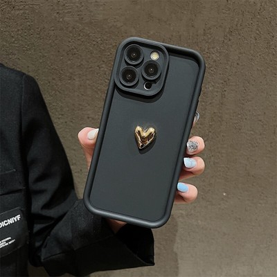 3D Gold Heart Silicone Soft Phone Case For iPhone 15 14 13 12 11 16 Pro Max XS X