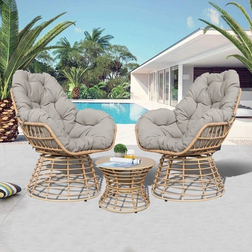 VIXLON Outdoor Furniture Patio Rattan Chair and Table Sets Garden Swivel Chairs - Picture 28 of 76