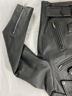 FMC Black Leather Quilt Lined Assymetrical Zip Moto Biker Jacket