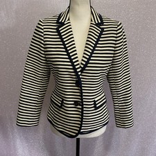 Ann Taylor LOFT Women  s Blazer Black  Tan Striped Faux Pockets Size 4