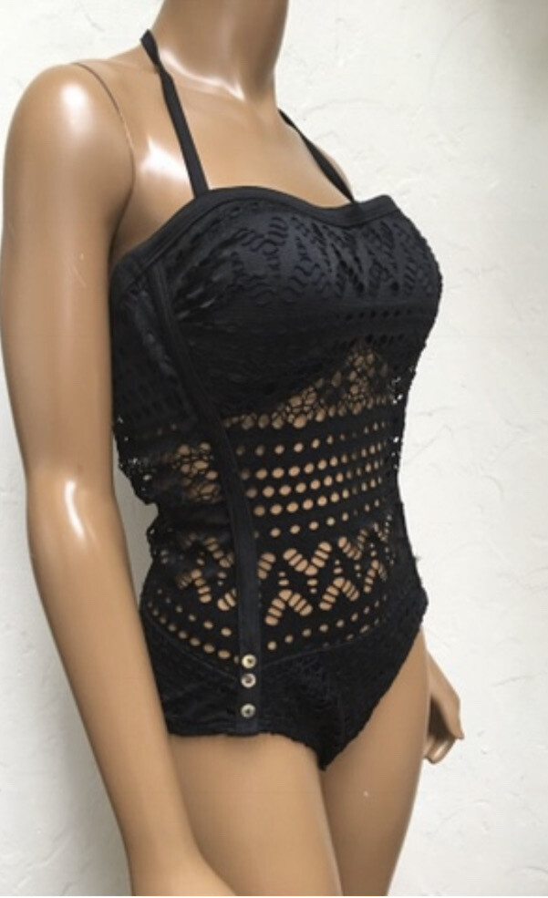 SEXY VTG KNIT BLACK BATHING SWINN ONE PIECE SUIT … - image 1