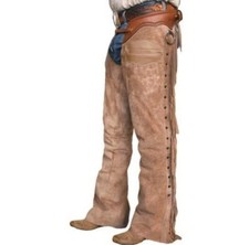 Handgefertigte Buckskin Wildleder Leder Cowboy Chaps Western Reithose Herren Ausrüstung