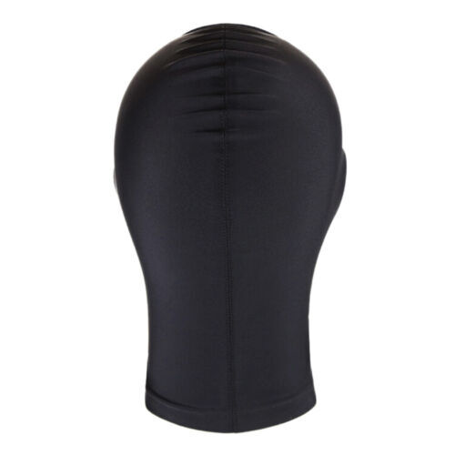 Black Spandex Full Hood Face Head Cover Role Play Sexy Unisex Mask Slave Costume - Picture 3 of 13