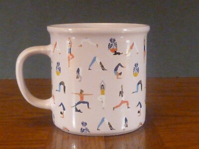 Hudson 43 Pink Coffee Mug with Yoga Poses 16 ounces