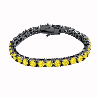 Gift 14ctw Round Yellow Sapphire 14K Black Gold Plated Silver Tennis Bracelet 8''