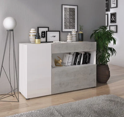 BRICOZONE Credenza moderna mobile madia multi spazio bianco e grigio 2 ante 1 cassetto