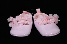 STEPPING STONES BABY GIRLS PINK PATENT LEATHER WITH PINK FLOWERS SHOES SIZE 0-3M