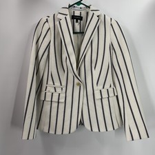 Talbots Summer Navy Cream Stripe Textured 1 Button Blazer Jacket Size 2 NAUTICAL