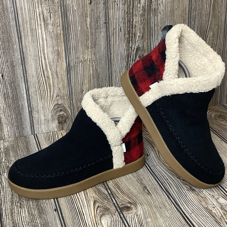 Sanuk Mujer Negro Rojo Lana Búfalo Cuadros Tobillo Vellón Forrado #11211553 Talla 9 Foto 3 de 4