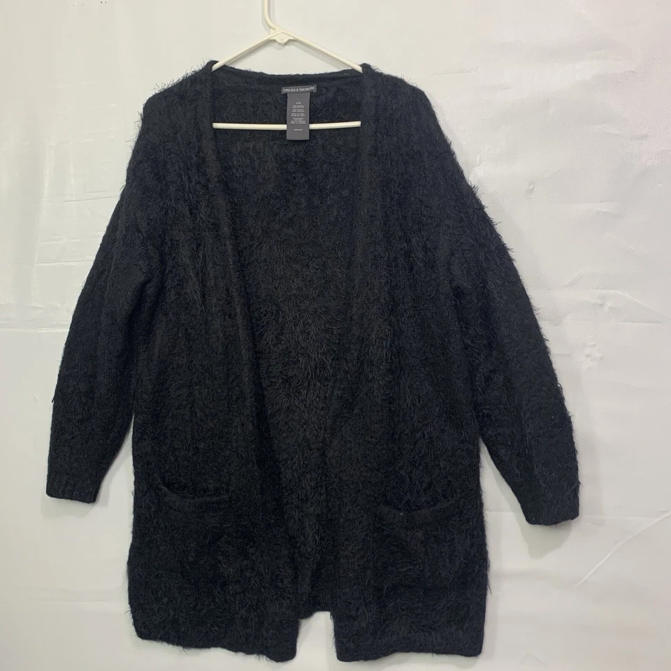 Chelsea & Theodore Womans Black 3/4 Sleeve Pocket Soft Cardigan Sweater LARGE - Image 2 of 4