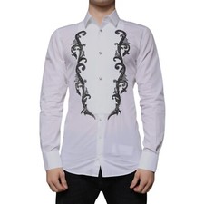 DOLCE & GABBANA Shirt White Slim Fit Baroque GOLD Men Dress 39/US15.5/S 2630usd