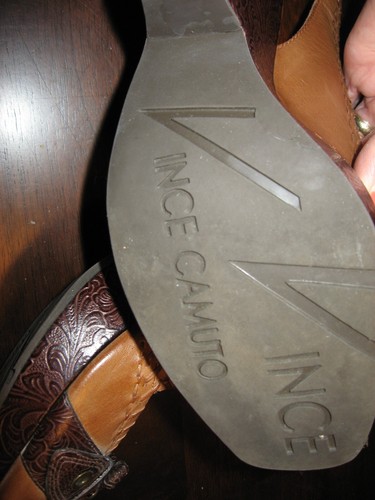 Vince Camuto, VINTAGE ,Tooled WESTERN Leather Wedge Sandal,Brown,8.5 - Picture 10 of 13