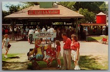 Hershey Park PA Dry Gulch Railroad Station Gold Dust Dan Statue c1961 Postcard