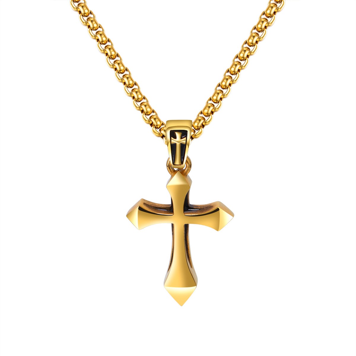 Kreuz Halskette Damen & Herren Aus Edelstahl 316L - Verstellbar 41/46 Cm, Silber, Schwarz Oder Gold, Mit Geschenkbox