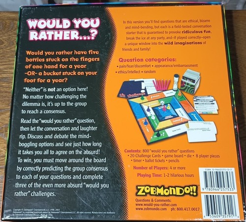 Would You Rather? the game of mind-boggling questions Zobmondo!! Open Box - Picture 3 of 6