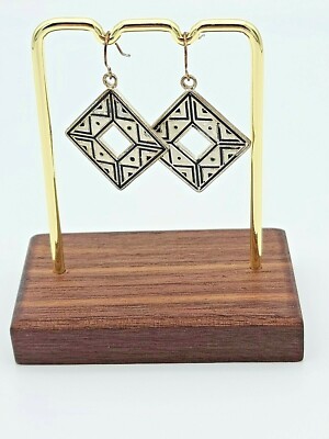 Silver Square Enamel Dangling Earrings in Black & White