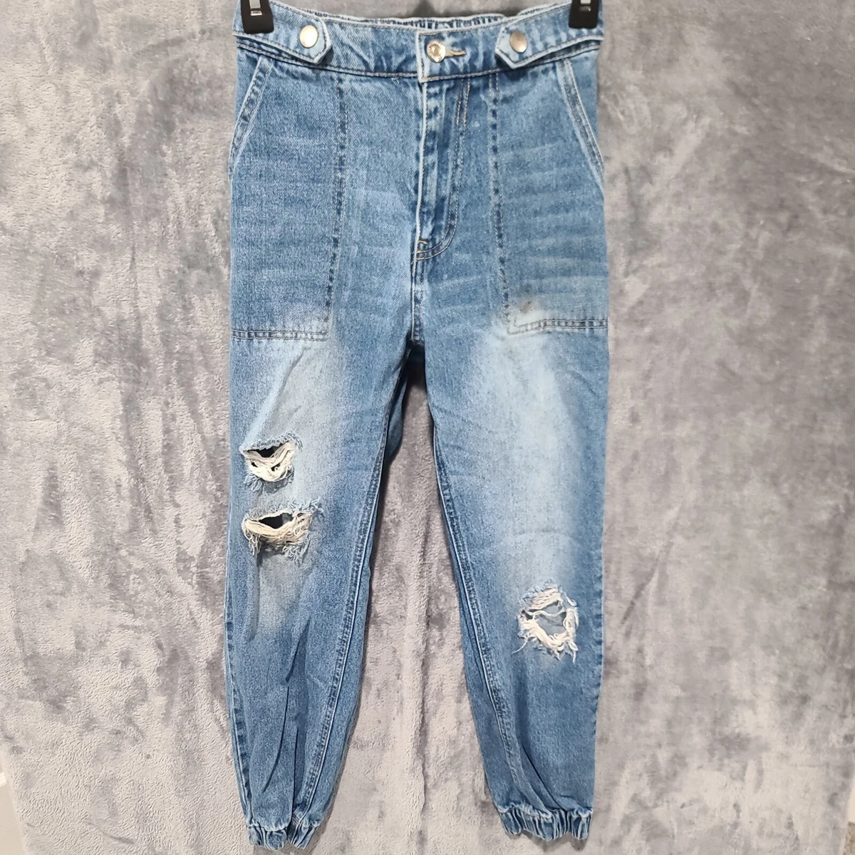 Juniors Forever 21 Denim Blue Jeans Destroyed Vintage Look Size 24 Elastic Waist
