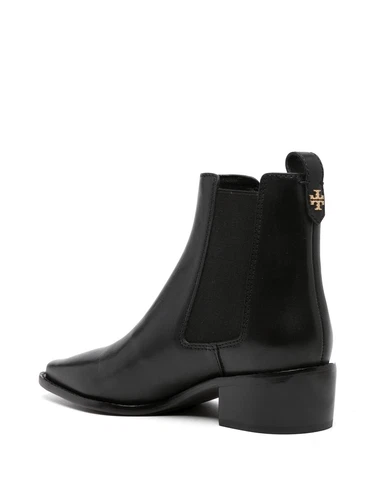 $500 TORY BURCH MEDALLION-PLAQUE pull-on leather ankle boots BLACK 7.5 (DB22)