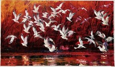 Original realisticoil painting on canvas, landscape birds, offer frame service.