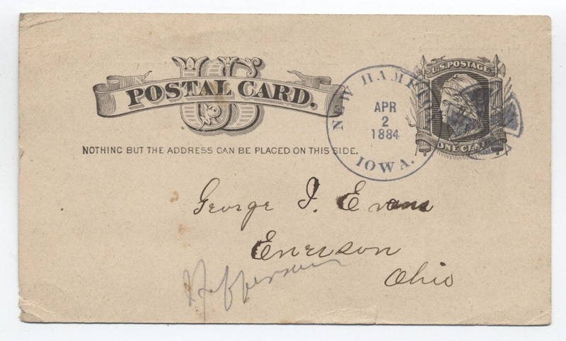1884 New Hampton IA postal card maltese cross fancy cancel [h.7863]